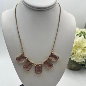 J. Crew‎ Dusty Pink Glass Rhinestone Ice Cube Gold Tone Necklace